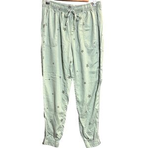C&C California Joggers Pants Women’s M Olive Green Stars Print Zip Ankle